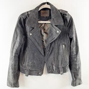 Blank NYC Leather Suede Moto Biker Jacket Dark Gray Small